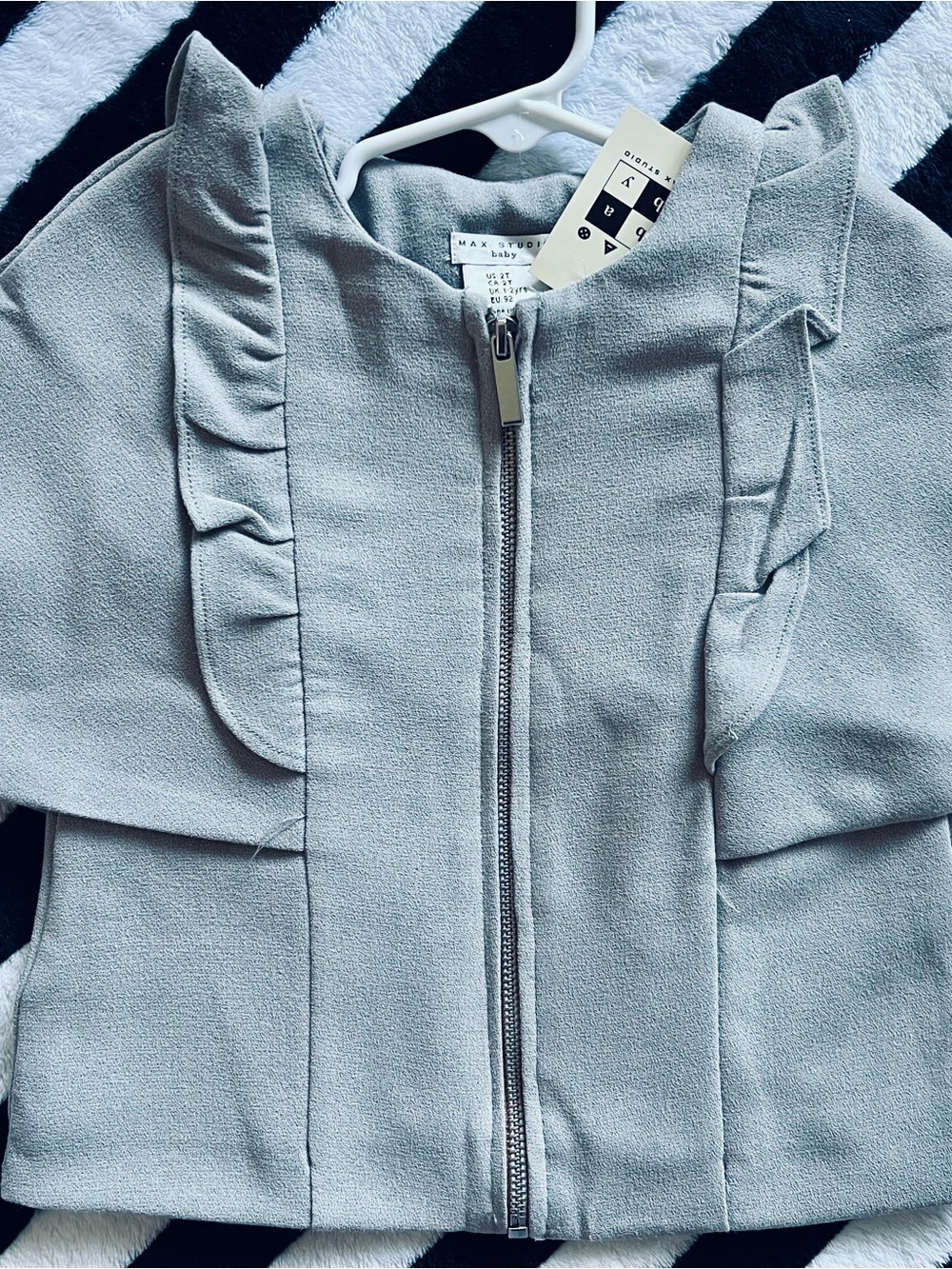 Max Studio Light Gray Ruffle Front Zip Jacket